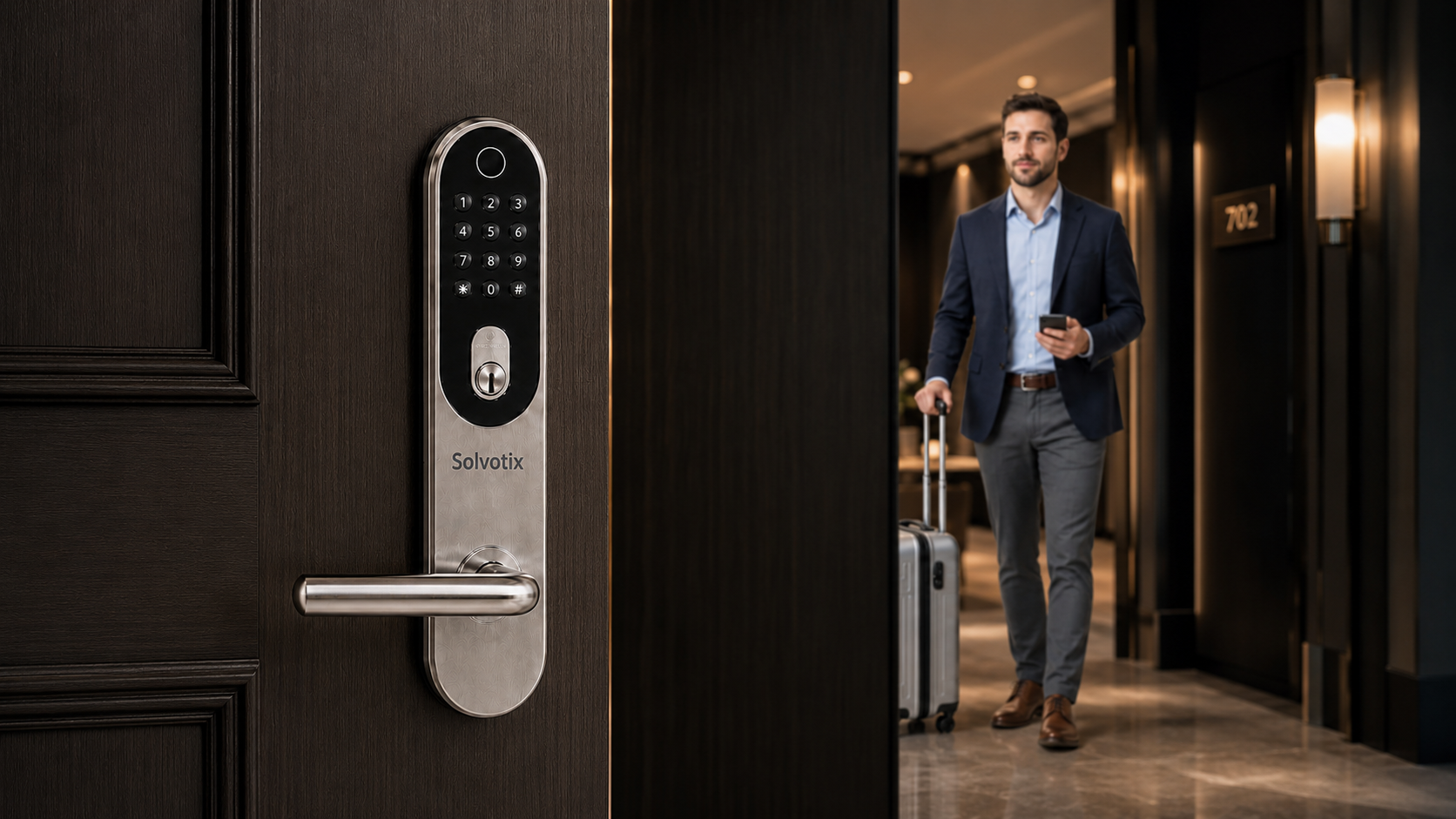 Avec Solvotix, l’accès aux hôtels, appartements et bâtiments se gère numériquement, du premier message client au check-out final.