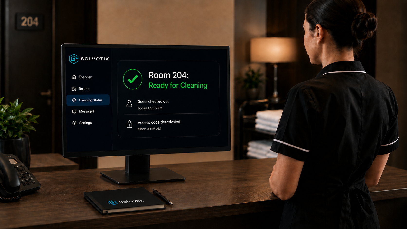 Le personnel est immédiatement averti et la chambre passe directement au workflow de nettoyage, qui peut commencer plus tôt.