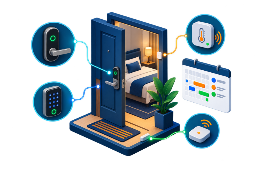 Chambre intelligente avec serrure, clavier, capteur et calendrier